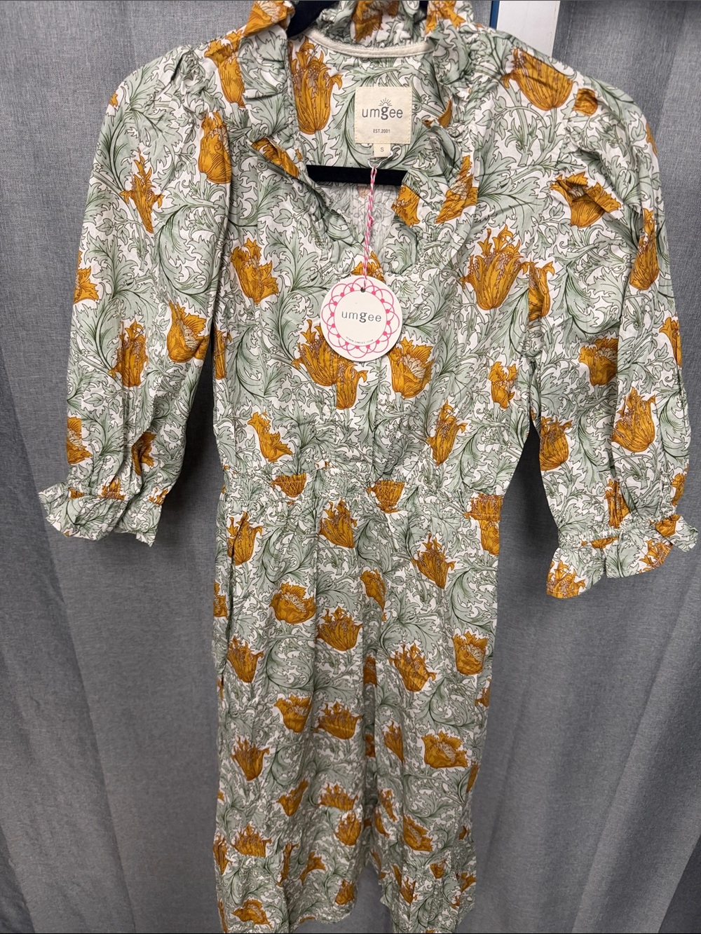 Umgee Mustard Floral Button-Front Midi Dress